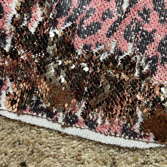 NWT Free People Pink Cheetah Sequin Mini Skirt- 4 - Picture 6 of 9
